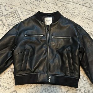 Cropped vegan leather bomber jacket NWOT